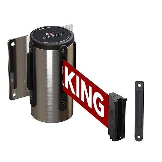 Crowd Control Warehouse - CCW Series WMB-120 Fixed Wall Mount Retractable Belt Barrier - 11 Foot, Red"NO Parking" Belt with Stainless Steel Case