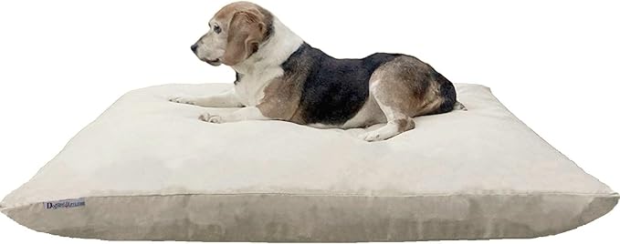 Dogbed4less Shredded Memory Foam Pillow Dog Bed with Waterproof Liner and Machine Washable Cover (Khaki Microsuede, Large 48"X29")