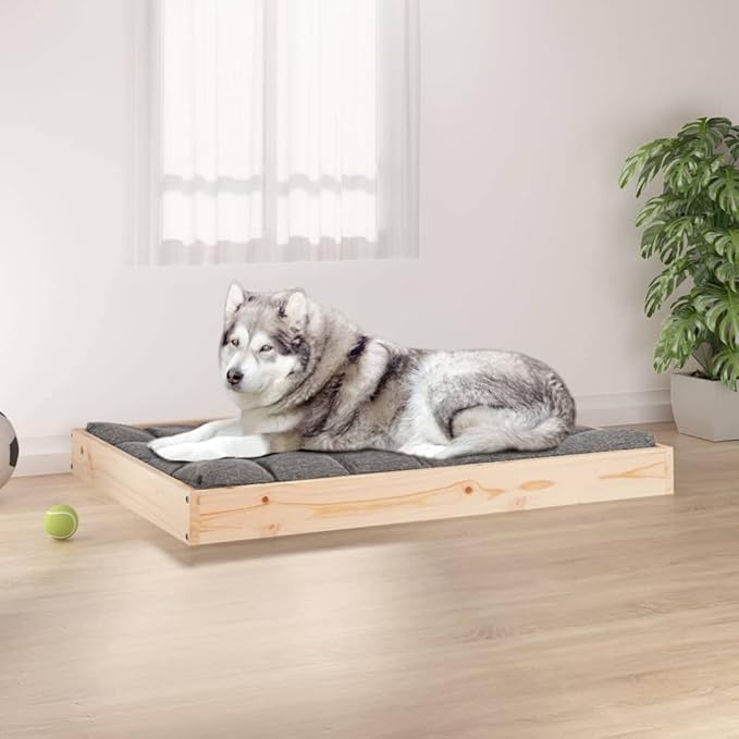Solid Pine Wood Elevated Dog Bed for Medium Breeds, Minimalist Indoor Pet Furniture with Sturdy Construction and Easy Maintenance