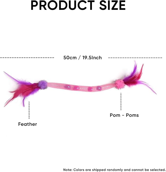 Cat Toys for Indoor Cats – 2 Pack Feather Toys with Pom-Pom & Bells, 19.5 Inch Teething Cat Toys Bundle for Chew, Cat Spiral Spring, Kitten Teething Toys