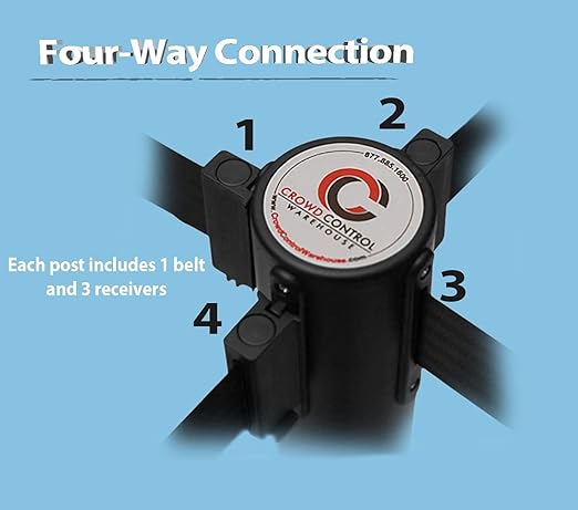 Crowd Control Warehouse CCW Series RBB-150 - Set of 2 Stanchion Retractable Belt Barriers - 16 Foot, Orange Belt with Black Steel Post - Easy Assembly