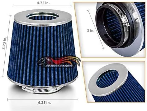 BLUE 3" 76 mm Inlet Cold Air Cone Replacement Performance Washable Clamp-On Dry