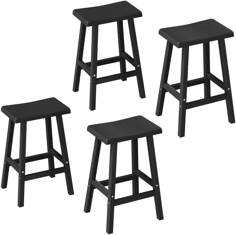 KAMABOKO 4 Set 24" HDPE Bar Stools Set Outdoor, Durable Resin Bar Chairs with Footrest, Weatherproof & Ergonomic Barstools for Patio, Deck & Poolside, Black