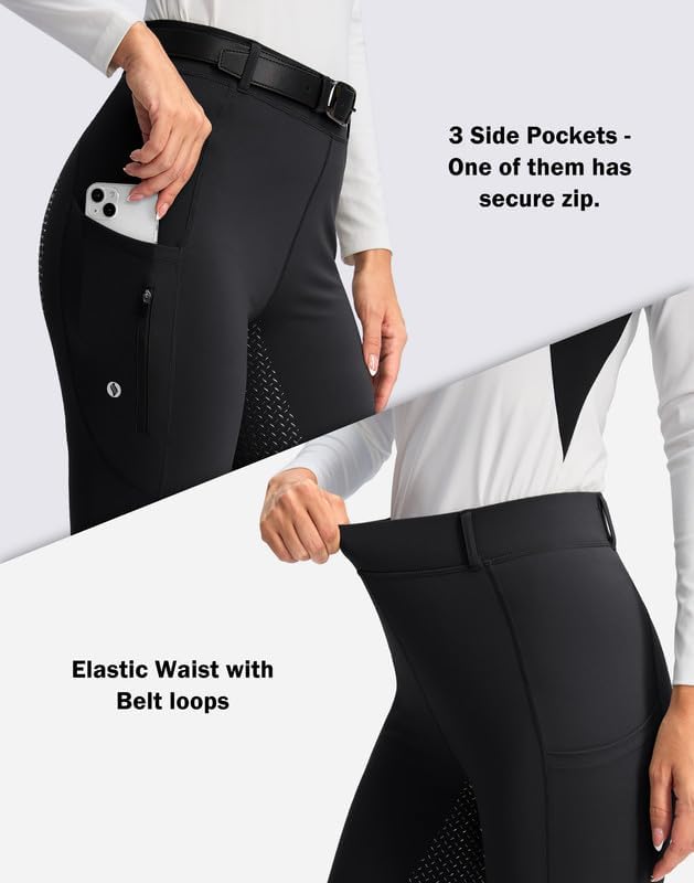 SANTINY Women's Horse Riding Pants Zipper Pockets Silicone Full-Seat Breeches Equestrian Schooling Tights for Women
