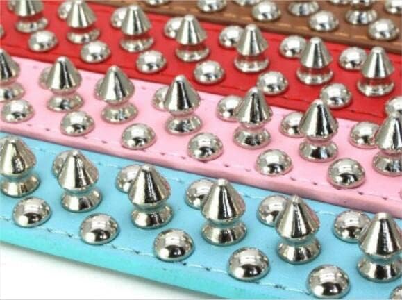 Spiked Dog Collar Soft Pu Leather Mushrooms Rivet Spike Studded Puppy Adjustable Pet Collars for Small Breeds (S, Pink)