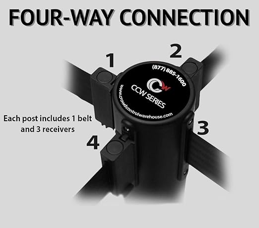 Montour Line MSR760 Set of 2 Retractable Belt Barrier Stanchion, Rubber Base, Yellow Post (35 ft Red with"Please Wait HERE" White Letters Belt)