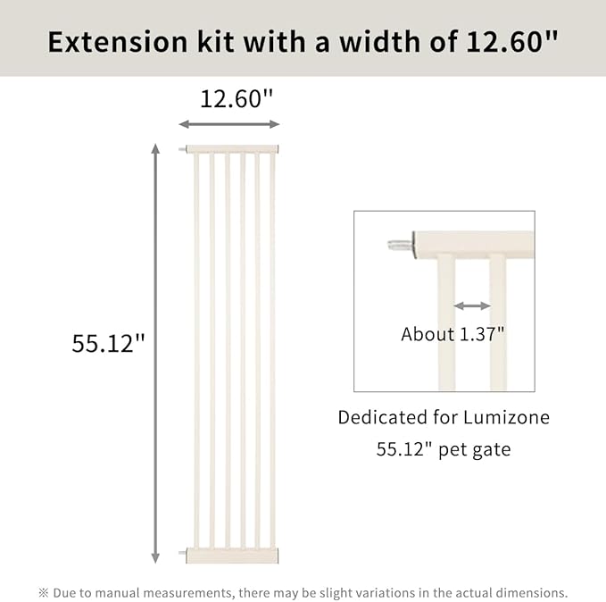 Lumizone Extra Tall Pet Gate 55.12" High Pressure Mounted 12.60" Wide Extension kit 1.37" Gap (Cream White, 55.12" H x 12.60" W, Extension)