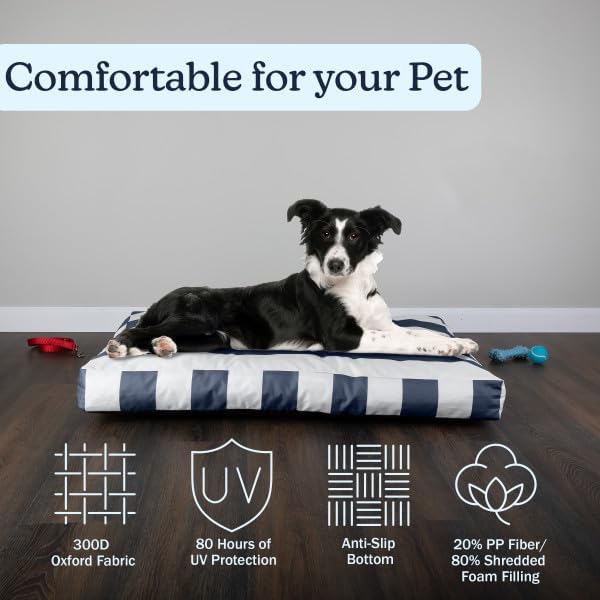 Dog Bed - Indoor/Outdoor Pet Bed with Removable Washable Cover and Non-Slip Bottom - 36in Medium Pet Mat for Dogs up to 70lbs - Water-Resistant Dog Mat by PETMAKER (Navy)