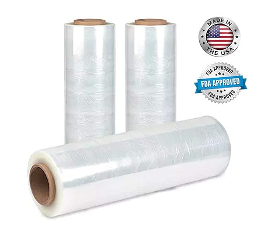APQ 4 rolls of Cast Hand Stretch Film 12" x 1500'. Hand Stretch Wrap, 80 Gauge Thickness. Excellent Tear Resistance. Clear Residue Free Film for Moving, Shipping, Wrapping. Industrial Grade Cast Film.