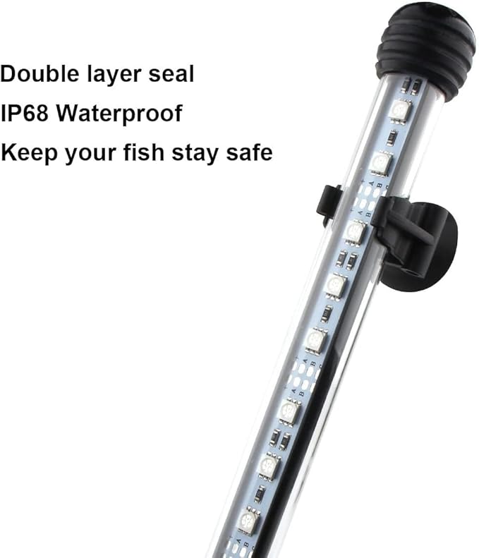 LED Aquarium Light, 19.5 inches Fish Tank Light RGB Color Underwater light Submersible Crystal Glass Lights, 27 LED Beads, Brightness Adjustable Memory Function, LED Light bar Stick for Fish Tank