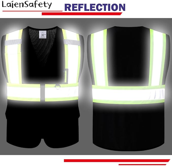 Reflective Safety Vest for Men Women with Multiple Pockets Mesh High Visibility Vest Hi Vis Construction Work Vest,Meets ANSI/ISEA Standards(EK1-178-Black-2XL)