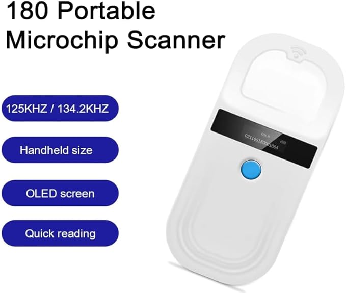 Pet Microchip Scanner ISO11784/85/FDX-B/EMID Animal Handheld Reader,134.2kHz Pet ID Scanner Rechargeable Animal Chip Registration, for Dog/Cat/Pig/Animal (BT White)