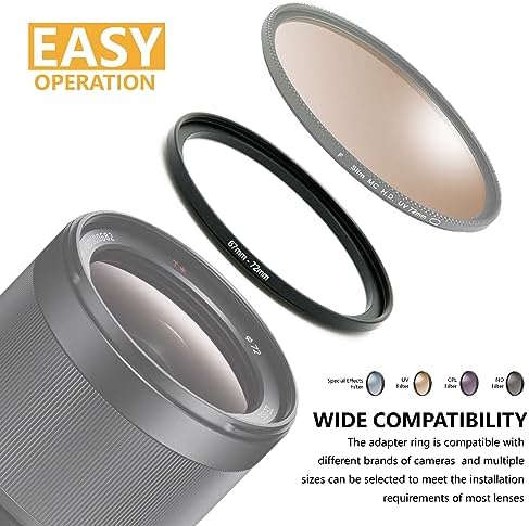 49mm to 82mm Step-up Adapter Rings Filter Adapter Black Metal Step Down Filter Ring Adapter Compatible with All Brand UV CPL ND Camera Lens Filter Stepping Rings (49mm-82mm)