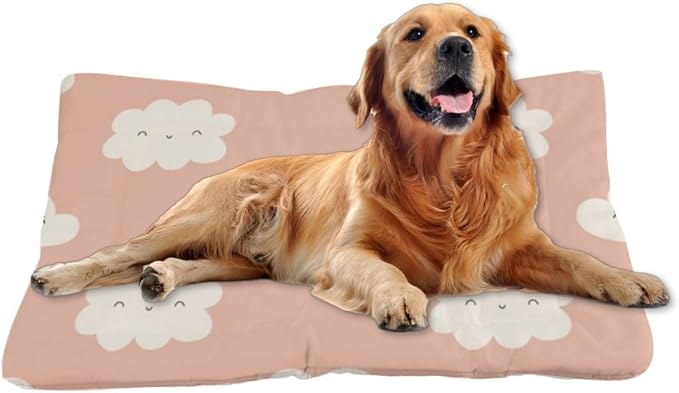 Cute Pink Clouds Dog House Bed Dog Crate Mattress Cage Pads Bed for Small Crate Washable Non-Slip Bedding Medium Size Beds Pet Mats Cage for Small Pets Indoor Outdoor 36X24 Inch