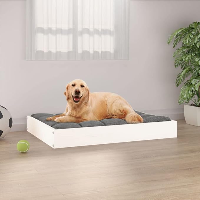 Solid Wood Pine Dog Bed, Solid Wood Pet Bed, Small Pet Furniture Cat & Dog Bed Frame, White 28.1"x21.3"x3.5",-551