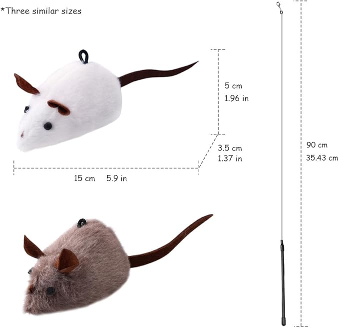 PAZ'S GIFT Cat Wand Toy, Mouse 2-Piece Catnip wzggle Sound Toy, Soft and Durable, Interactive cat Kick for Indoor Games