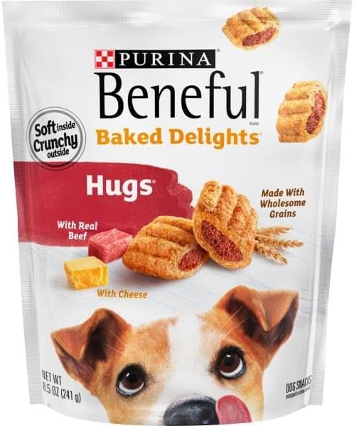 Beneful Purina Made in USA Facilities Dog Treats, Baked Delights Hugs with Real Beef & Cheese 8.5 Ounce Pouch (Pack of 3)