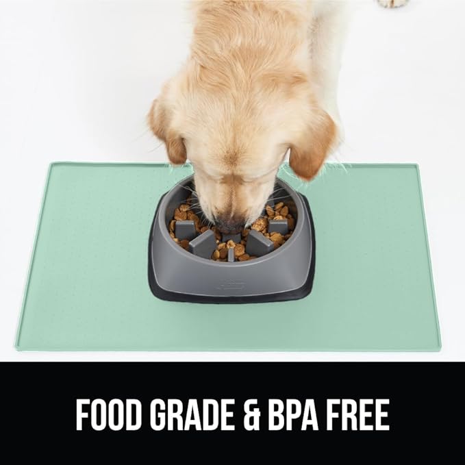 GORILLA GRIP 100% Waterproof Raised Edge BPA Free Silicone Pet Feeding Mat, Dog Cat Food Mats Contain Spills Protects Floors, Placemats for Cats and Dogs Water Bowl, Pets Accessories 16x10, Mint