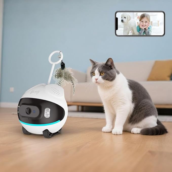 LeHo Smart Pet Robot Camera, 1080p HD Wi-Fi, Whole-House Mobility Pet Monitoring Camera, 2-Way Audio, Motion Detection, Night Vision, App Control, and Rechargeable Battery for Dogs & Cats