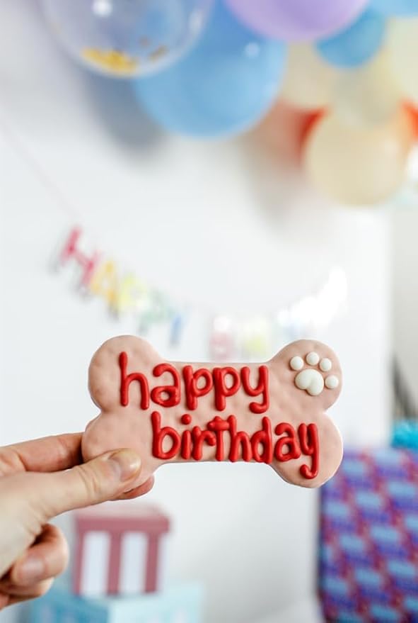 Wufers Birthday Boy Cookie Box | Gifts for Dogs | Gourmet-Decorated Treats | Made with Locally Sourced Ingredients (Red - Birthday Girl)