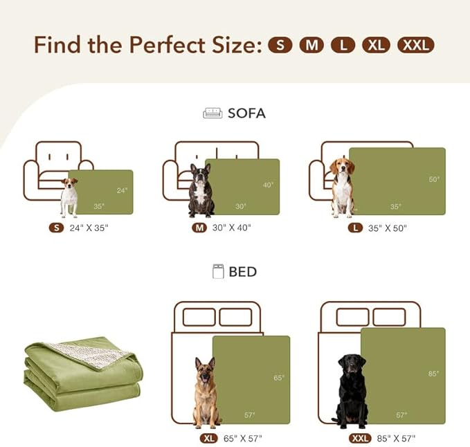 Lekereise Reversible Waterproof Dog Blanket, Super Soft Couch Cover for Dogs, Washable Leak-Proof Protector for Sofa Bed Car Seat, for Cats to Large Dogs (Green, 25" x 35")