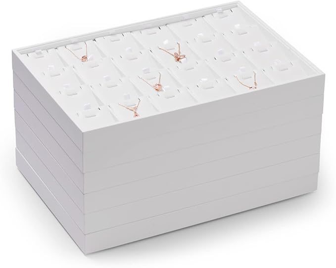 Oirlv Premium White Leather Stackable Jewelry Tray 24 Grid Jewelry Drawer