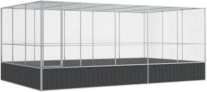 Large Metal Heavy Duty Walk-in Aviary Cage with Extension, Ample Activity Space Bird Cage with Lockable Door Also for Chickens and Rabbits, Silver 203.9"x120.9"x83.5" Steel,-524