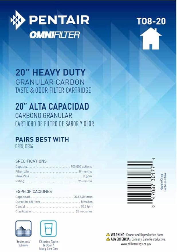 Pentair OMNIFilter TO8-20 Carbon Water Filter, 25 Micron
