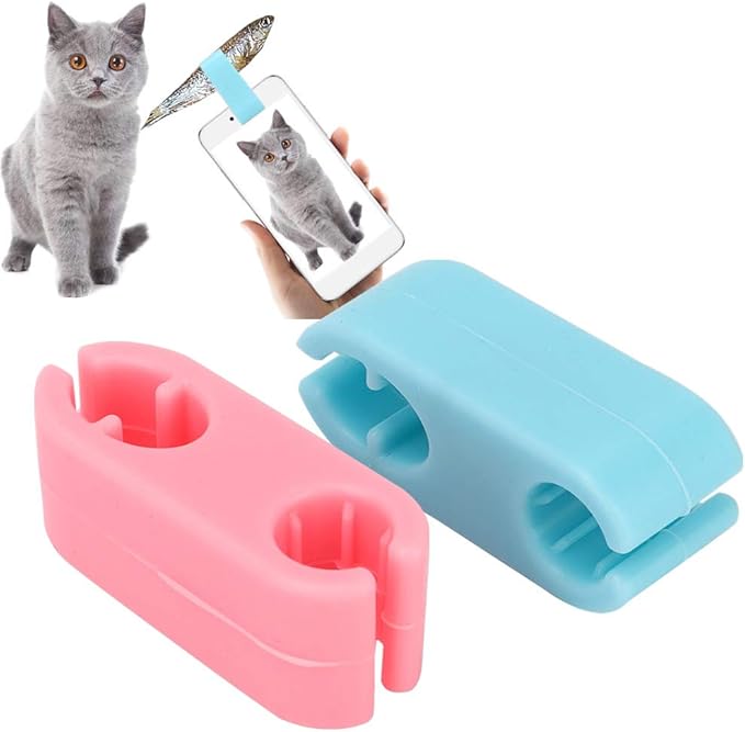 Pet Selfie Clip Silicone Non Toxic Durable Jaw Design Helps Record Beautiful Moments with Pets Universal for Cats and Dogs Blue Pink 5cm 2pcs