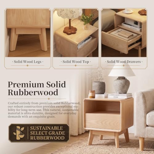 100% Solid Wood Nightstand, Nearly Fully-Assembled, Rustic Natural
