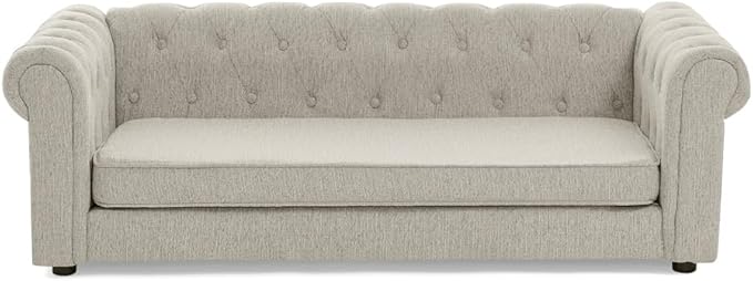 55" Elevated Dog Sofa Couch for Large and Oversized Dogs, Comfortable Linen Fabric Pet Bed with Thick Cushion, Durable Raised Dog Couch with Tufted Armrests, Stylish Modern Pet Furniture