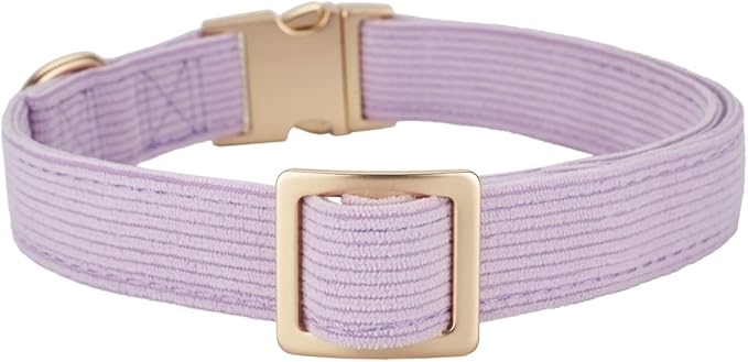 Soft Cotton Dog Collar with Metal Buckle Adjustable Heavy Duty Comfy Corduroy Collars for Small Medium Large Dogs,Lilac,Medium