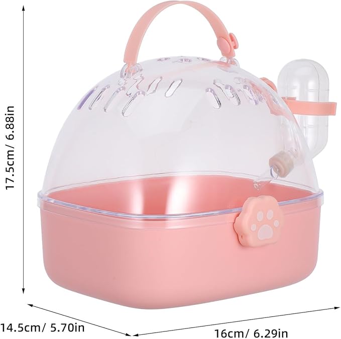 Small Pet Carrier Cage with Water Bottle Portable Hamster Travel Cage for Outdoor Use Pink Small Animal Carrier for Rabbits, Gerbils, and Birds