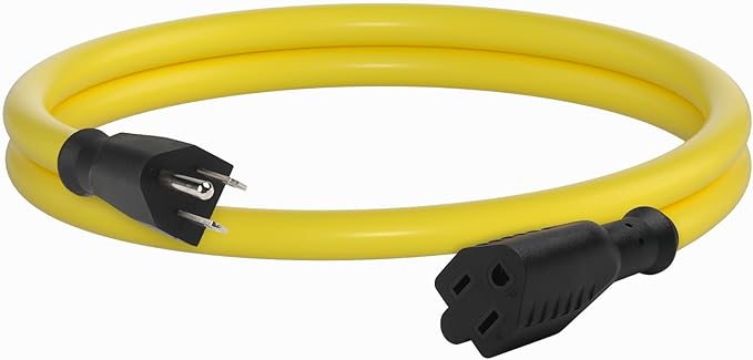 BN-LINK 3ft Outdoor Extension Cord, 12/3 SJTW Heavy Duty Power Cord, 3-Prong Grounded Plug, Weather Resistant, 15A, 1875W, Yellow, for Lawn, Garden, Appliances, ETL Listed