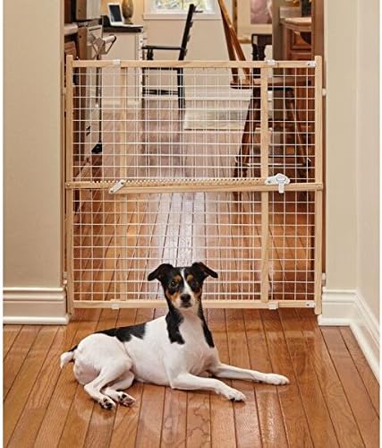 MidWest Homes for Pets Wire Mesh Pet Safety Gate, Dog Gate Expands From 29 - 50 Inches Wide, 32 Inches Tall, Wood, Powder Coated Wire