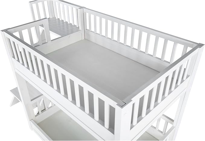 New Age Pet ECOFLEX Aspen Dog Bunk Bed in Antique White, Memory Foam Cushions, Wide Stairs, Non Toxic, Easy Assembly