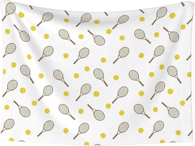 Two Sided Plush Pet Blanket for Crates Carriers Home Use, Tennis Rackets Balls, Reversible Throw with Cozy Dot Fabric and Silky Reverse for Small Large Pets