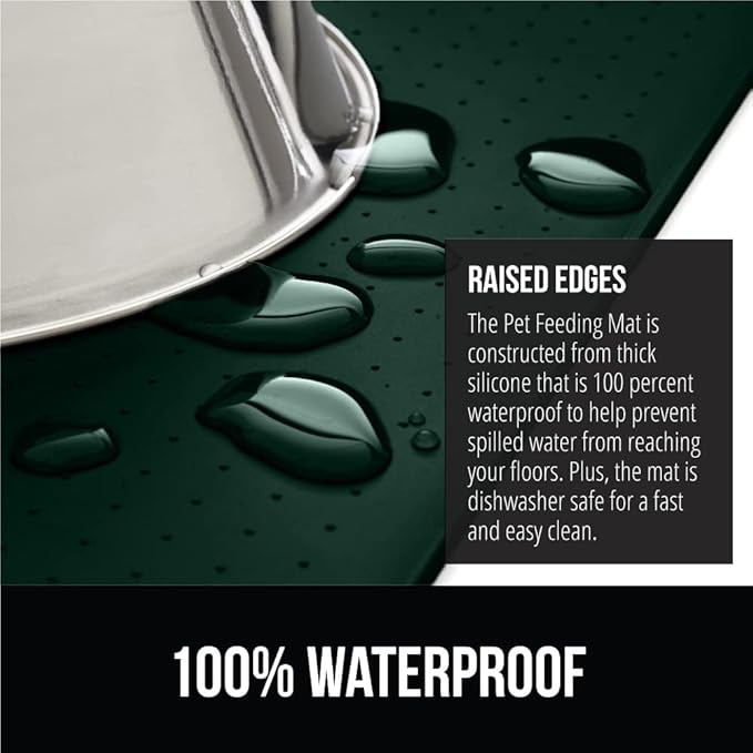 GORILLA GRIP 100% Waterproof Raised Edge BPA Free Silicone Pet Feeding Mat, Dog Cat Food Mats Contain Spills Protects Floors, Placemats for Cats and Dogs Water Bowl, Pets Accessories 28x18 Green