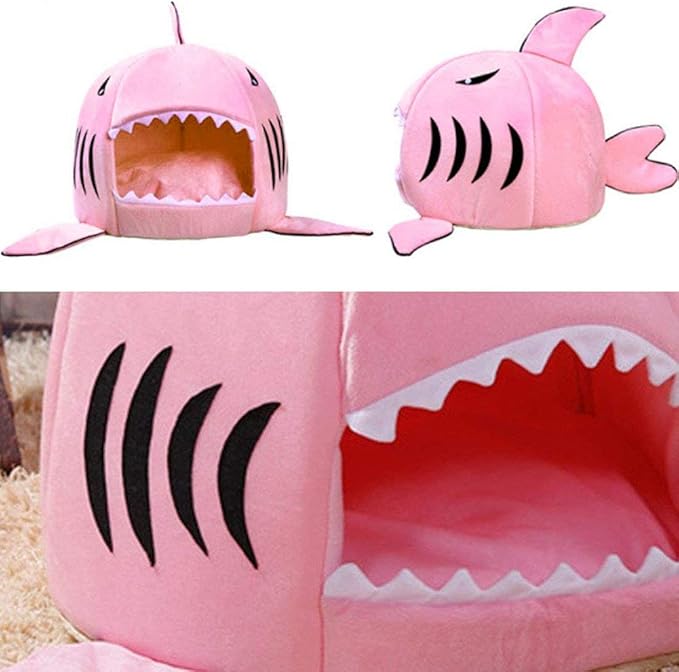 Shark Shaped Pet Dog Puppy Bed Warm Cat Bed House Nest for Autumn Winter Grey S