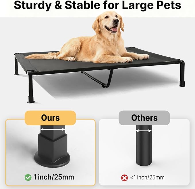 Veehoo Elevated Dog Bed Large Sized with Fluffy Plush Bolster Cushion, Washable Orthopedic Dog Couch Bed, Cooling Raised Pet Cot with Removable Mat, Breathable Mesh, No-Slip Feet, 48 x 37 inches, Grey