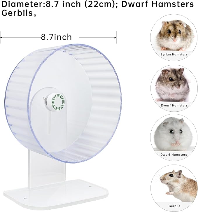 Silent Hamster Exercise Wheels - Fully Transparent, Height Adjustable Running Exercise Wheels for Various Small Animals (Medium)