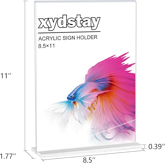 12pack Acrylic Sign Holder 8.5 X 11, Vertical T Shape Clear Plastic Paper Sign Holder, Menu Holder Display Stand, FLyer Table Sign Holder for Restaurant, Office, School, Store and Home Use