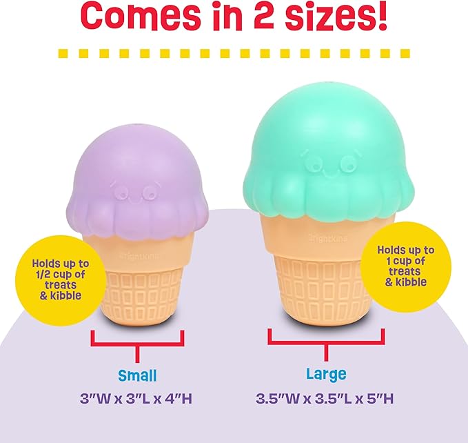 Brightkins Small Ice Cream Treat Dispenser, 2 Pieces, Dog Enrichment and Stimulation Puzzle Toys, Chew Toys