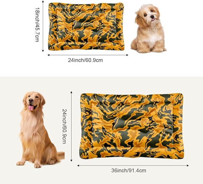 Yellow-Green Swirl Camo Cage Bed for Dog Crate Large Dog Mat Kennel Pad Crate Cushion Washable Non-Slip Washable Bed Kennel Mats for Cages Pillows Indoor Outdoor 24X18 Inch