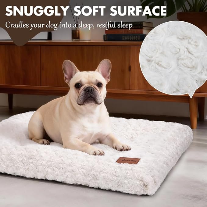 Dog Bed Crate Pad - Rosette Pattern White Velvet Pet Bed Anti-Slip Comfy Kennel Pad for Crates Rosette White M