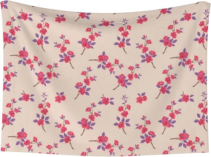 Dog and Cat Blanket in One, Cherry Flower Seamless Flowers Pattern, Double Sided Plush Throw with Raised Dot Pattern on One Side and Flat Velvet on Other for Variety