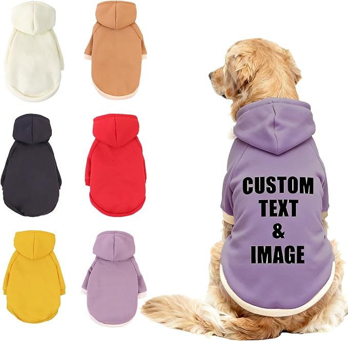 Custom Dog Hoodie, Personalized Sweatshirt with Photo Text Name Logo, Customized Hooded Sweater for Small Medium Large Dogs & Cats (Purple, XXX-Large)