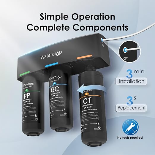 Waterdrop TSB 8 Layer Under Sink Water Filter, Bad Taste & Odor,