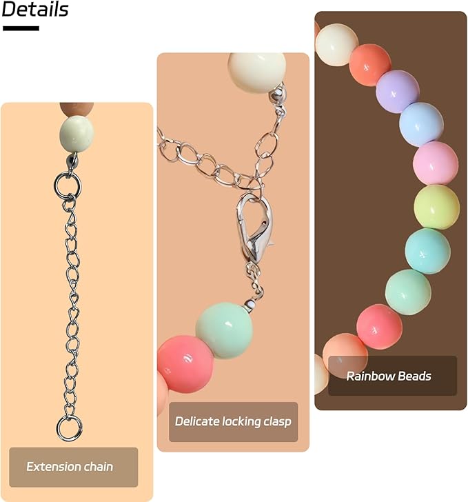 Hosiwei Dog and Cat Rainbow Beads Collar Necklace, Faux Pearls Necklace Pet Jewelry Colorful Candy Colors (Colorful, XL(16.5-22.2lb))