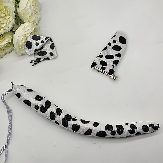 Dalmatian Ears Hair Clips Tail Animal Costume Headwear for Halloween Puppy Dog Dress Up Costume Accessories